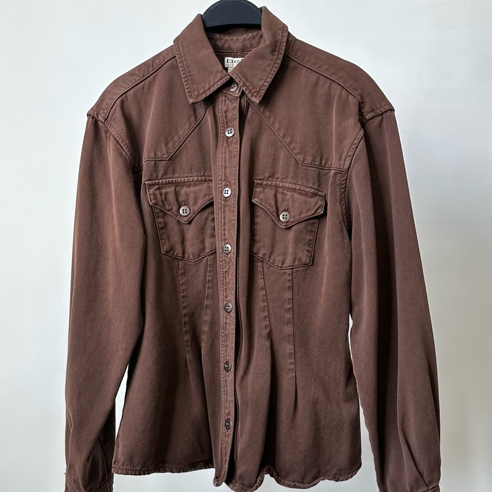 Vintage 2000s BEBE Western Button Up Long Sleeve Shirt in Chocolate Brown Size-L